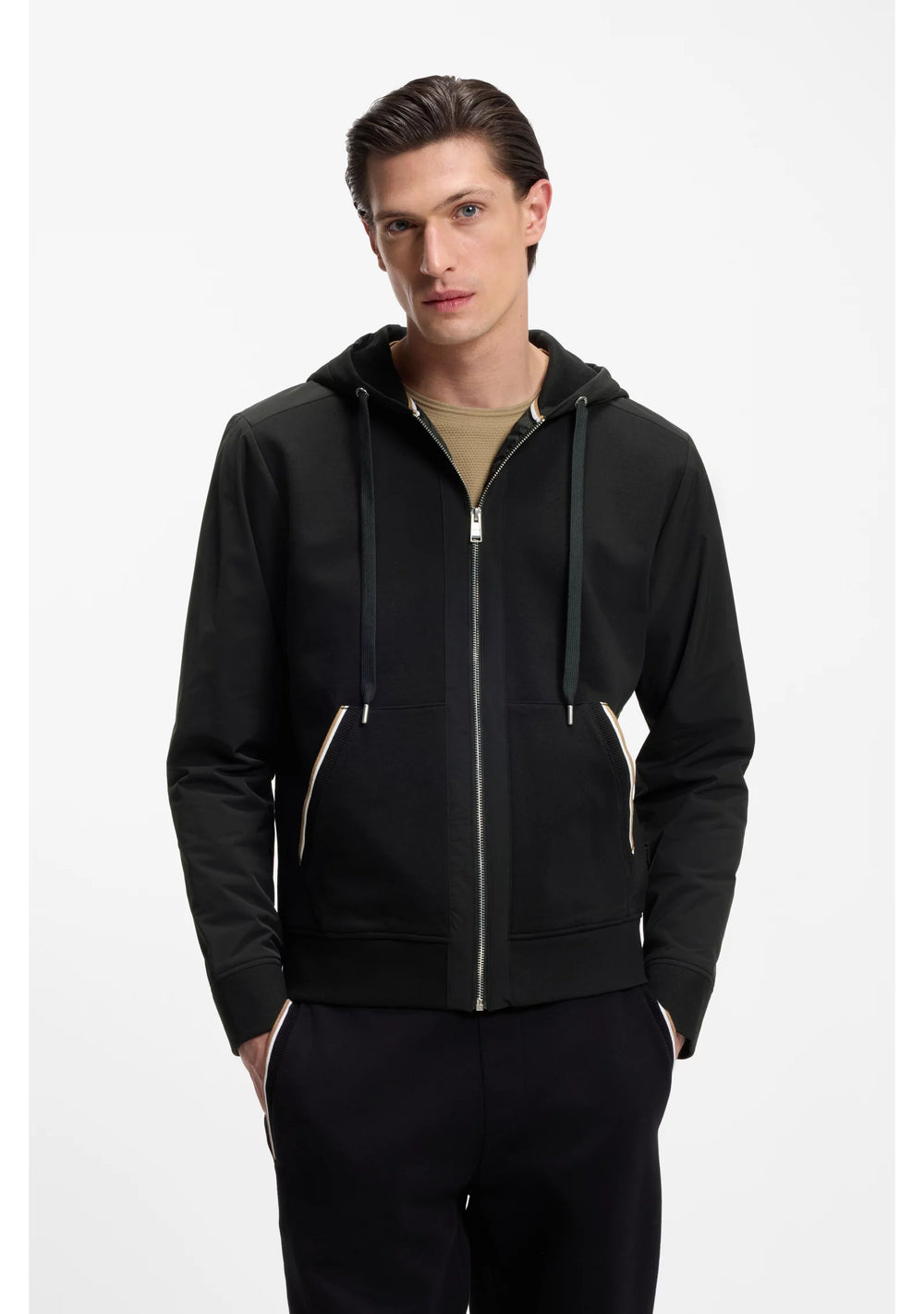 Cotton-terry zip-up hoodie with signature-stripe trims