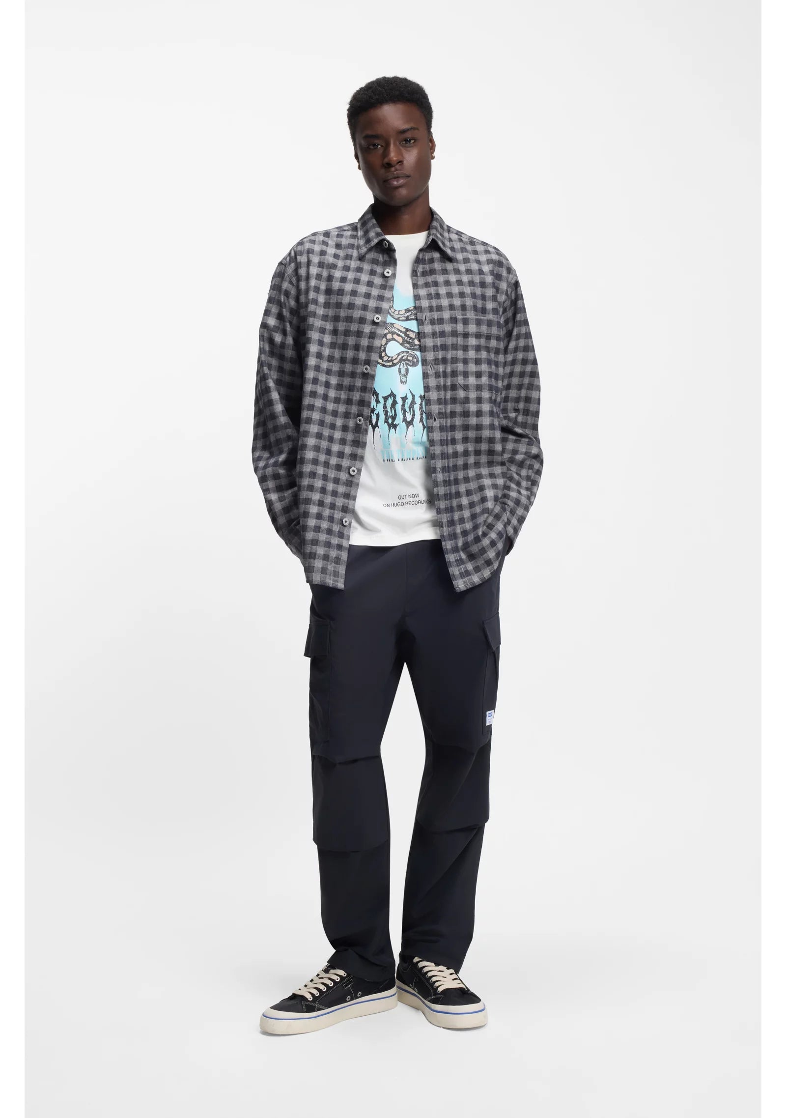 Oversized-fit shirt in checked cotton twill