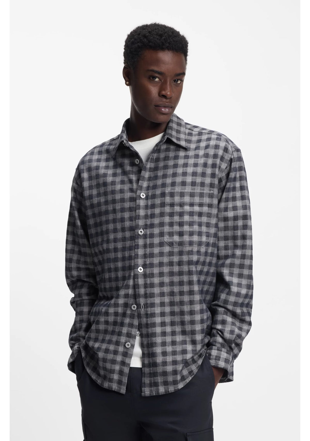 Oversized-fit shirt in checked cotton twill