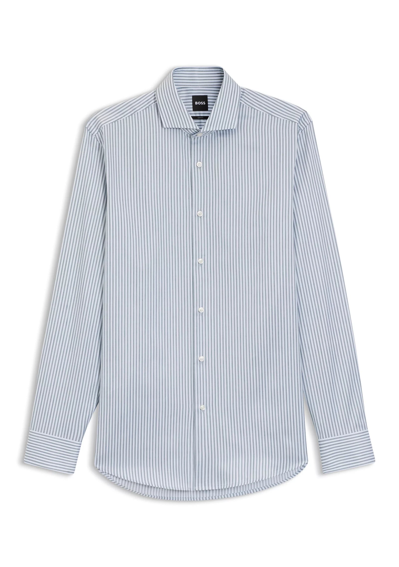 Slim-fit shirt in Italian-made striped cotton twill