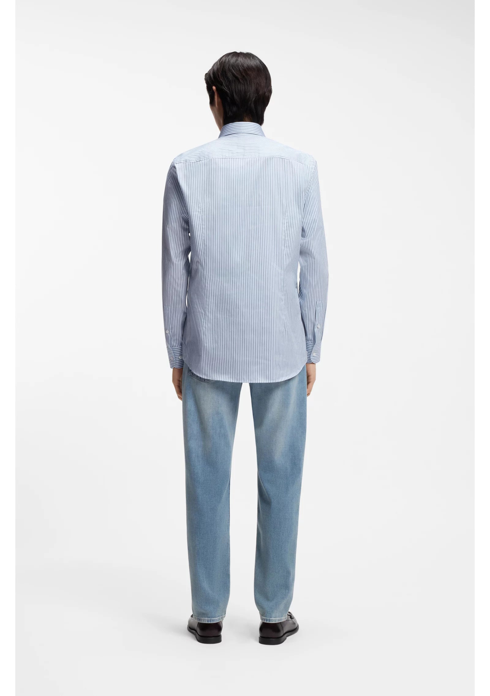 Slim-fit shirt in Italian-made striped cotton twill