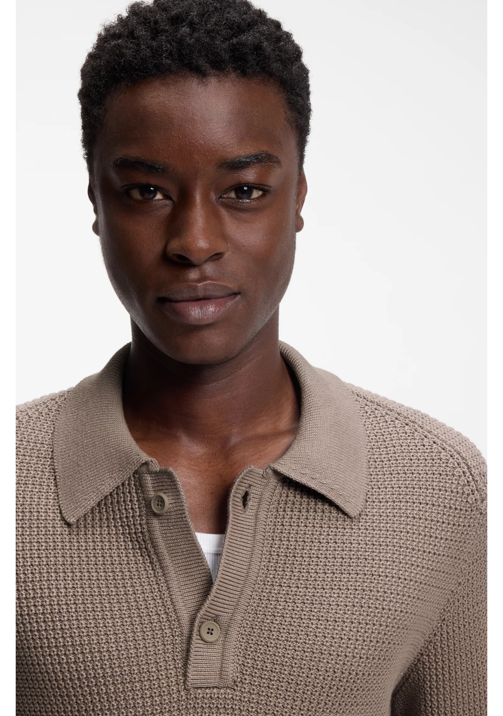 Relaxed-fit sweater in structured cotton with polo collar