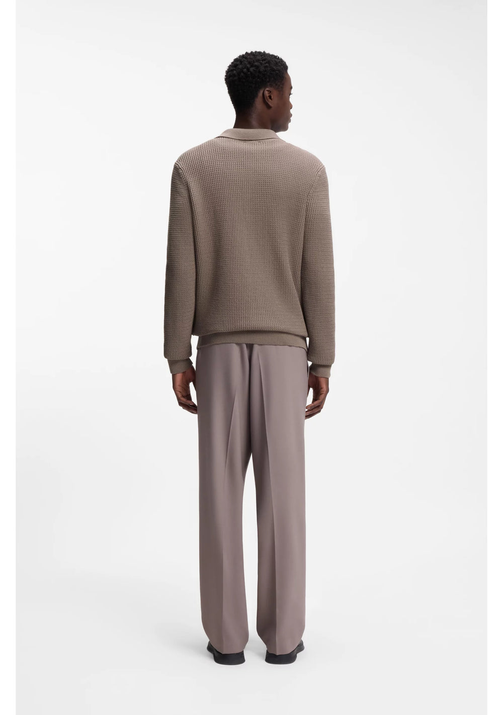 Relaxed-fit sweater in structured cotton with polo collar