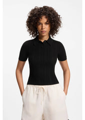 Slim-fit ribbed sweater with polo collar