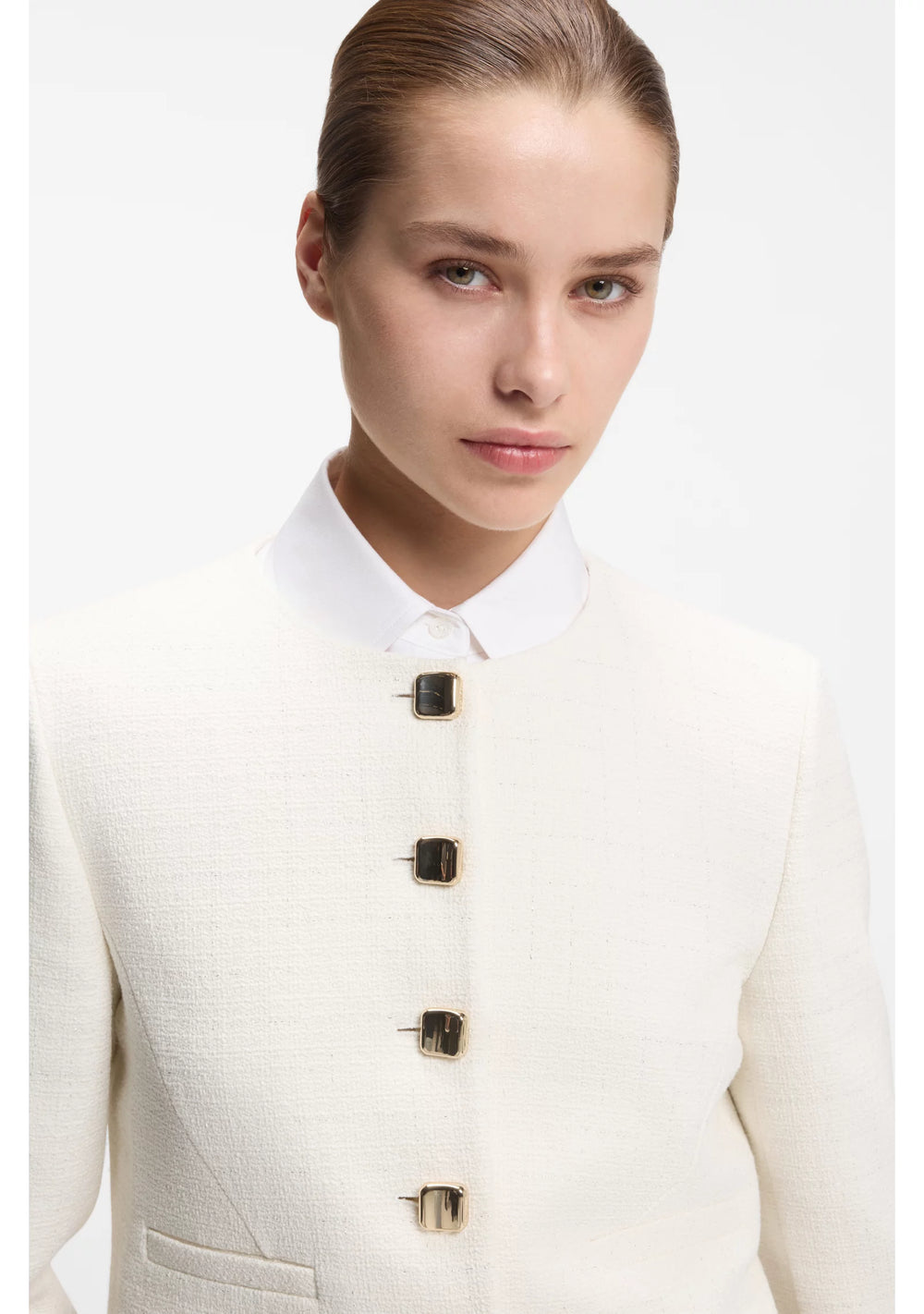 Regular-fit blazer in cotton-blend bouclé