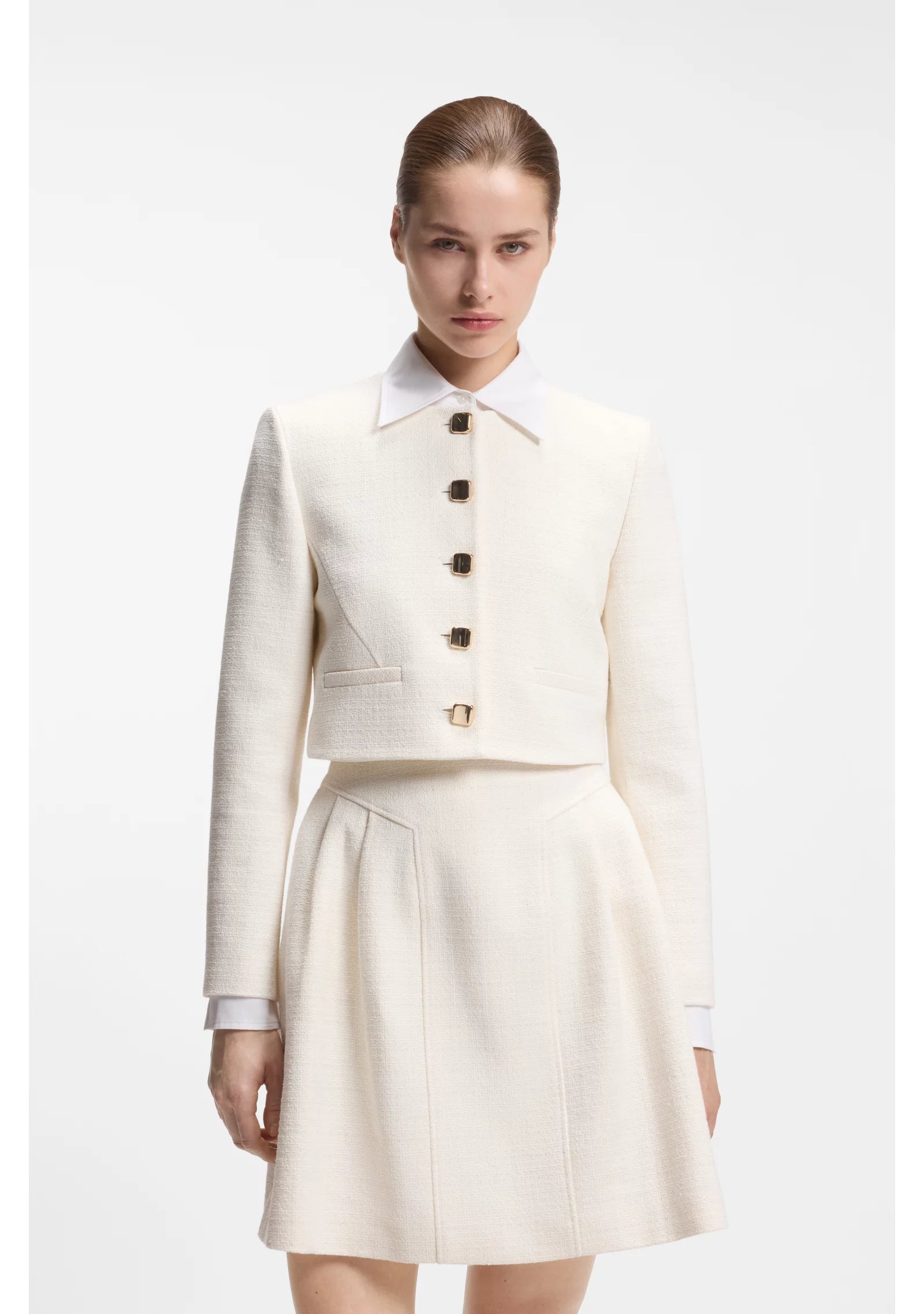 Regular-fit blazer in cotton-blend bouclé