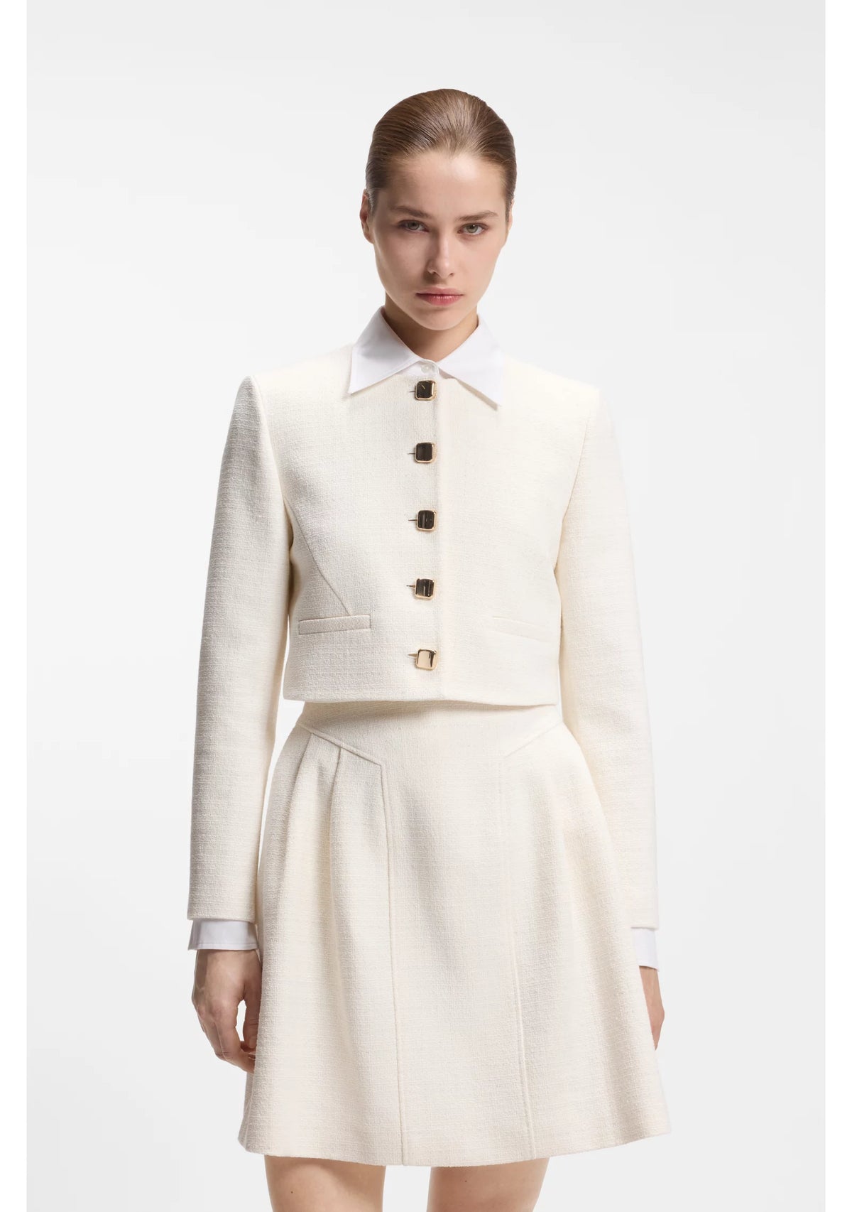 Regular-fit blazer in cotton-blend bouclé