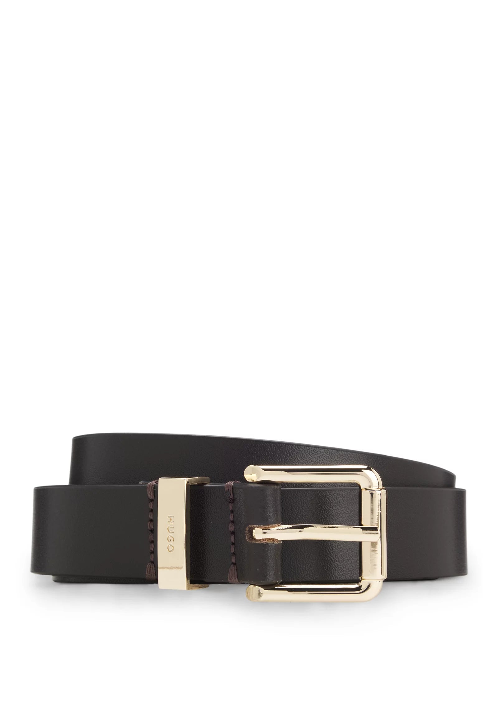 Italian-leather belt with gold-tone buckle