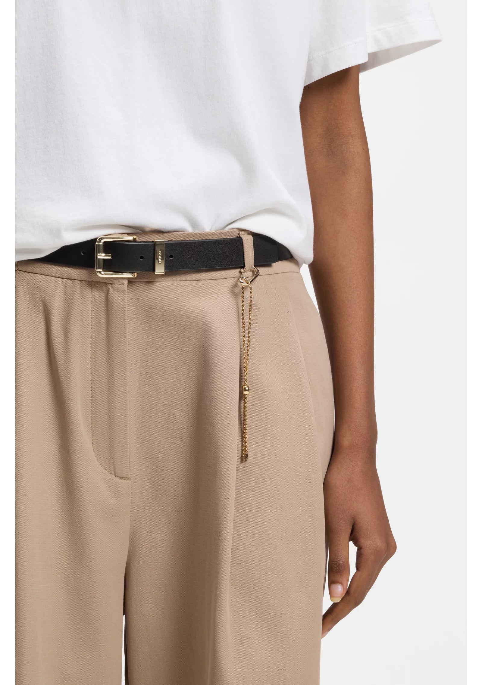 Italian-leather belt with gold-tone buckle