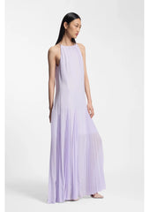 Sleeveless dress with plissé skirt inserts
