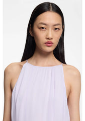 Sleeveless dress with plissé skirt inserts