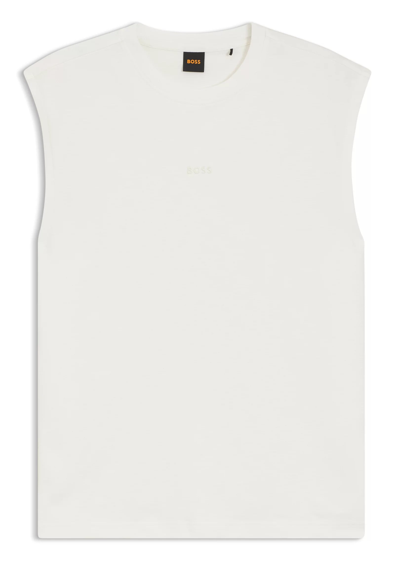 Sleeveless stretch-cotton T-shirt with slub effect