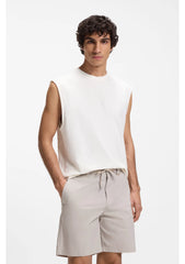 Sleeveless stretch-cotton T-shirt with slub effect