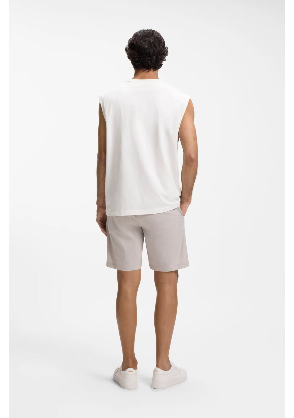 Sleeveless stretch-cotton T-shirt with slub effect
