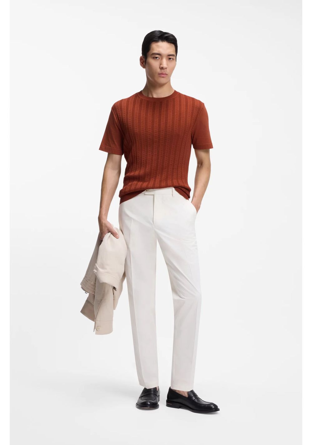 Cotton-silk T-shirt with cable-knit front panel