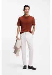 Cotton-silk T-shirt with cable-knit front panel
