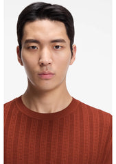 Cotton-silk T-shirt with cable-knit front panel