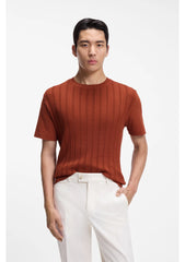 Cotton-silk T-shirt with cable-knit front panel