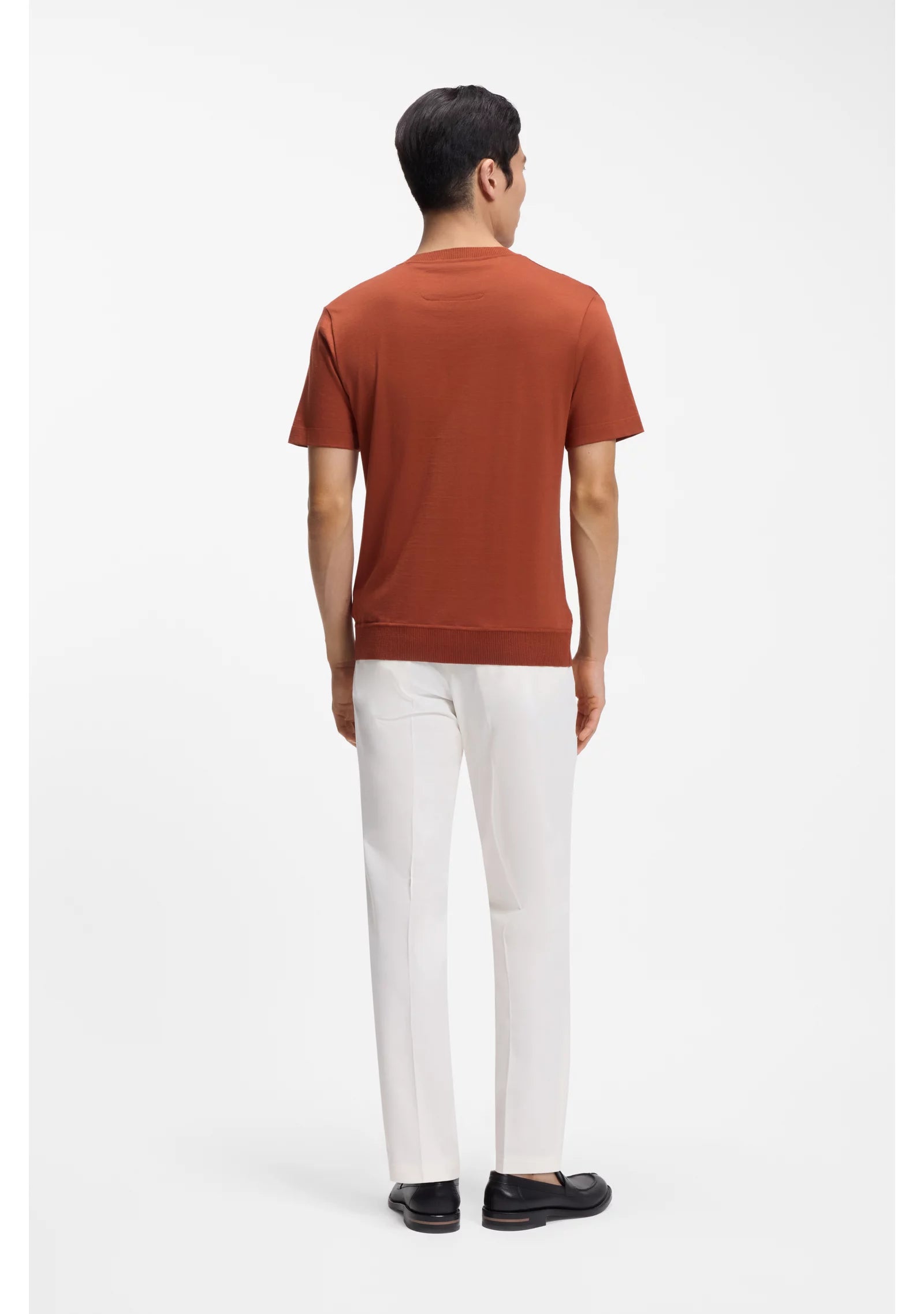 Cotton-silk T-shirt with cable-knit front panel