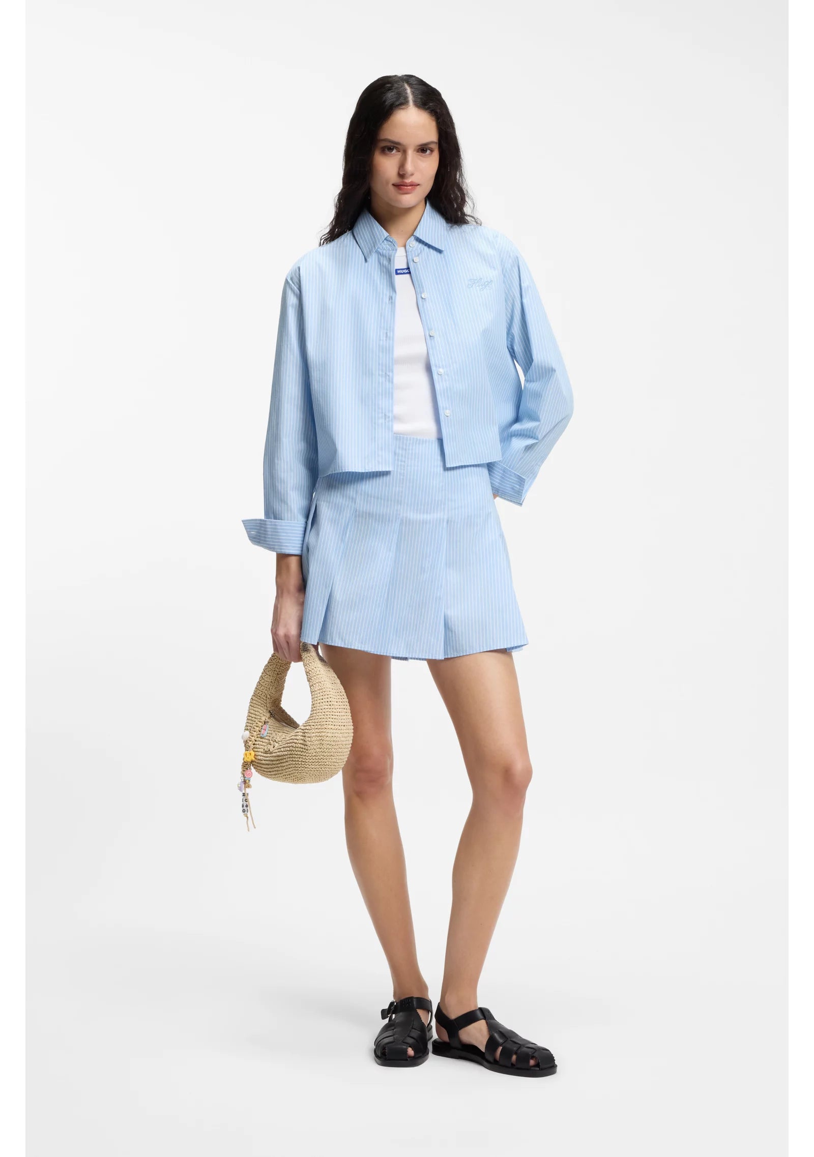 Relaxed-fit blouse in striped cotton poplin