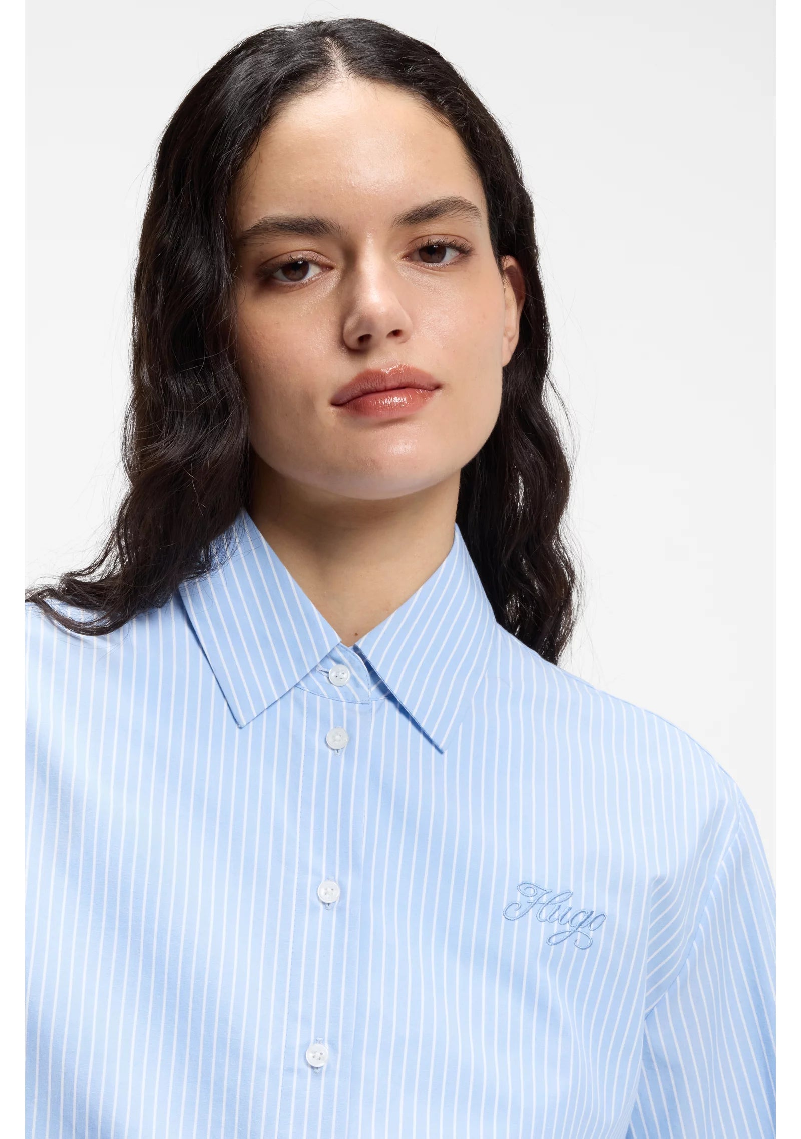Relaxed-fit blouse in striped cotton poplin