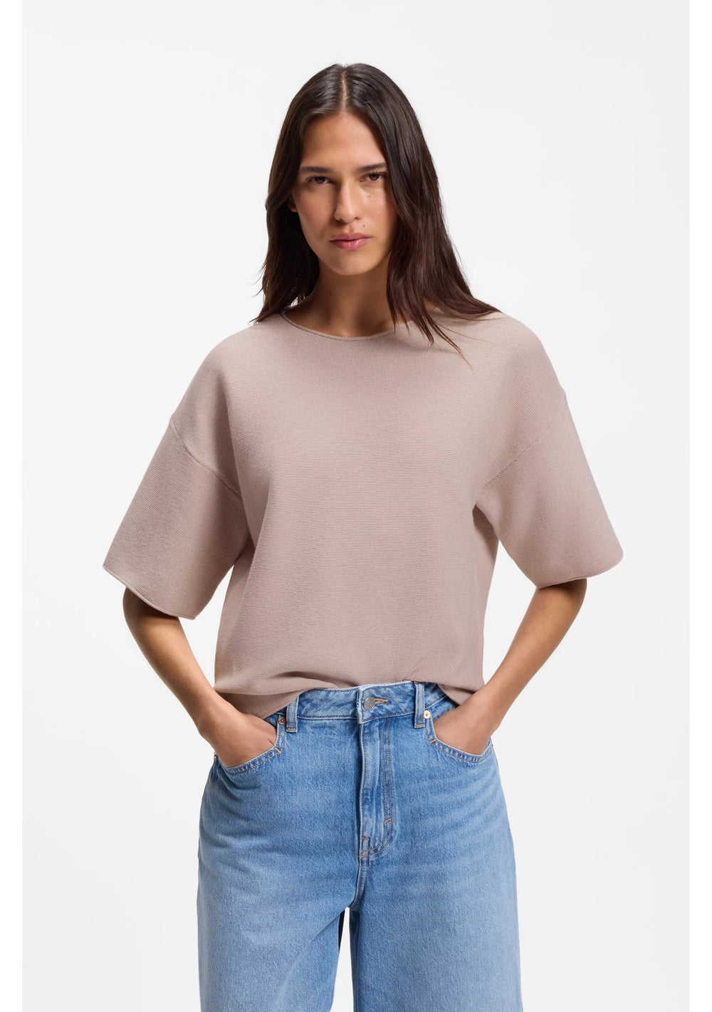 Relaxed-fit sweater in cotton and virgin wool