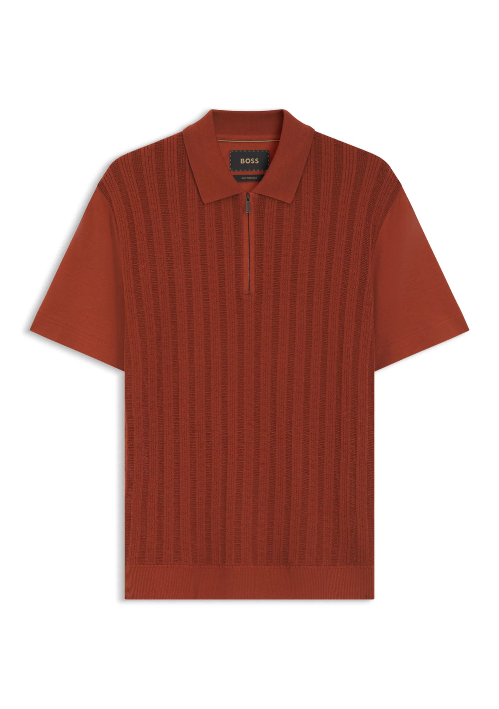 Zip-neck polo shirt in cotton and silk