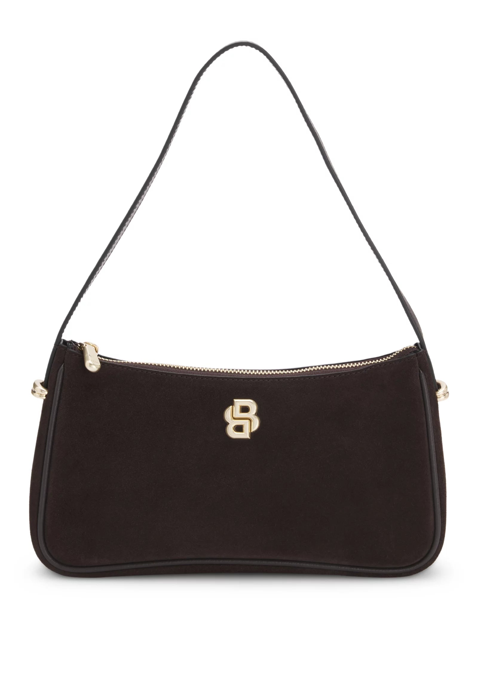 Suede shoulder bag with metallic Double B monogram