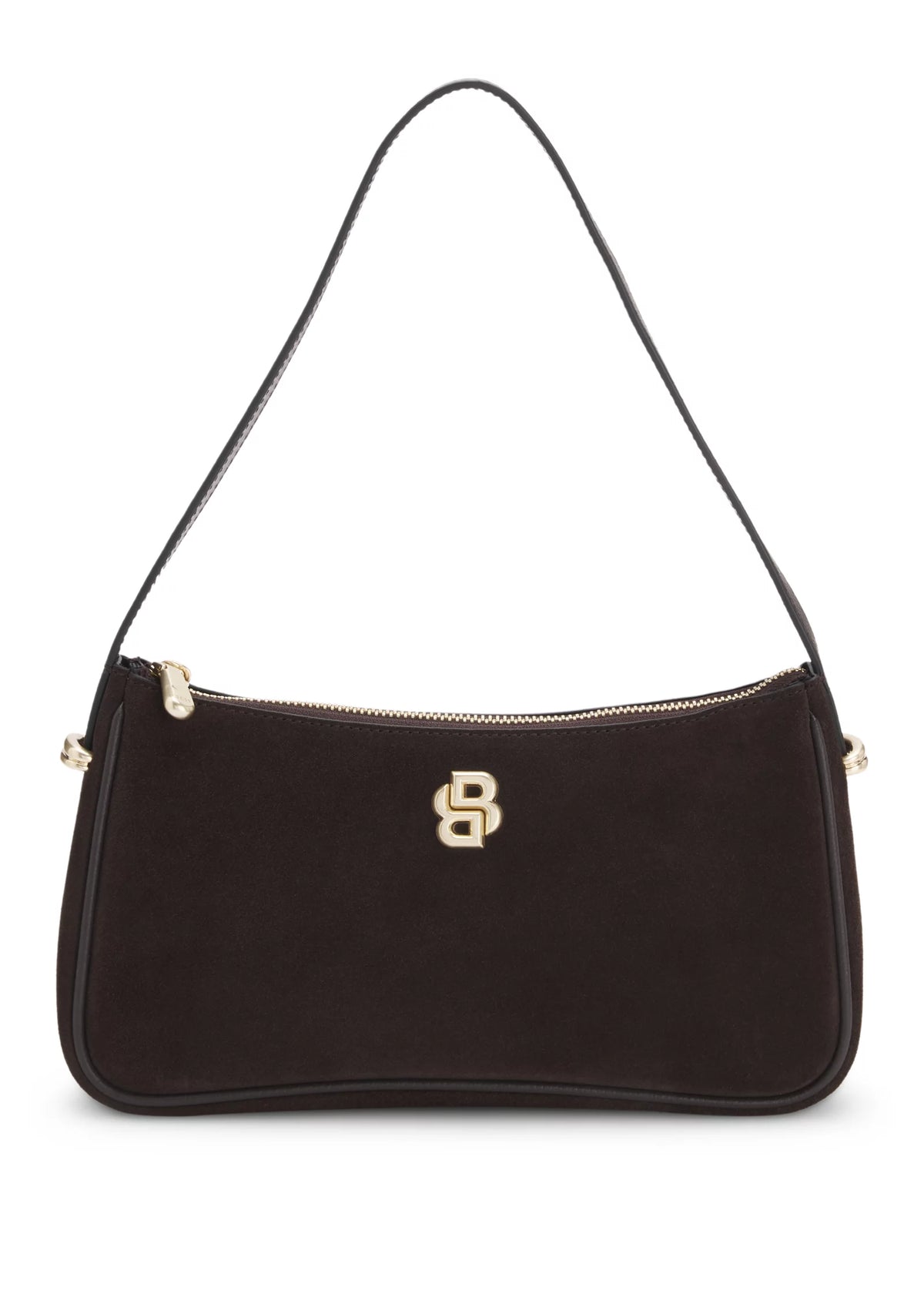 Suede shoulder bag with metallic Double B monogram