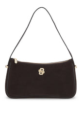 Suede shoulder bag with metallic Double B monogram