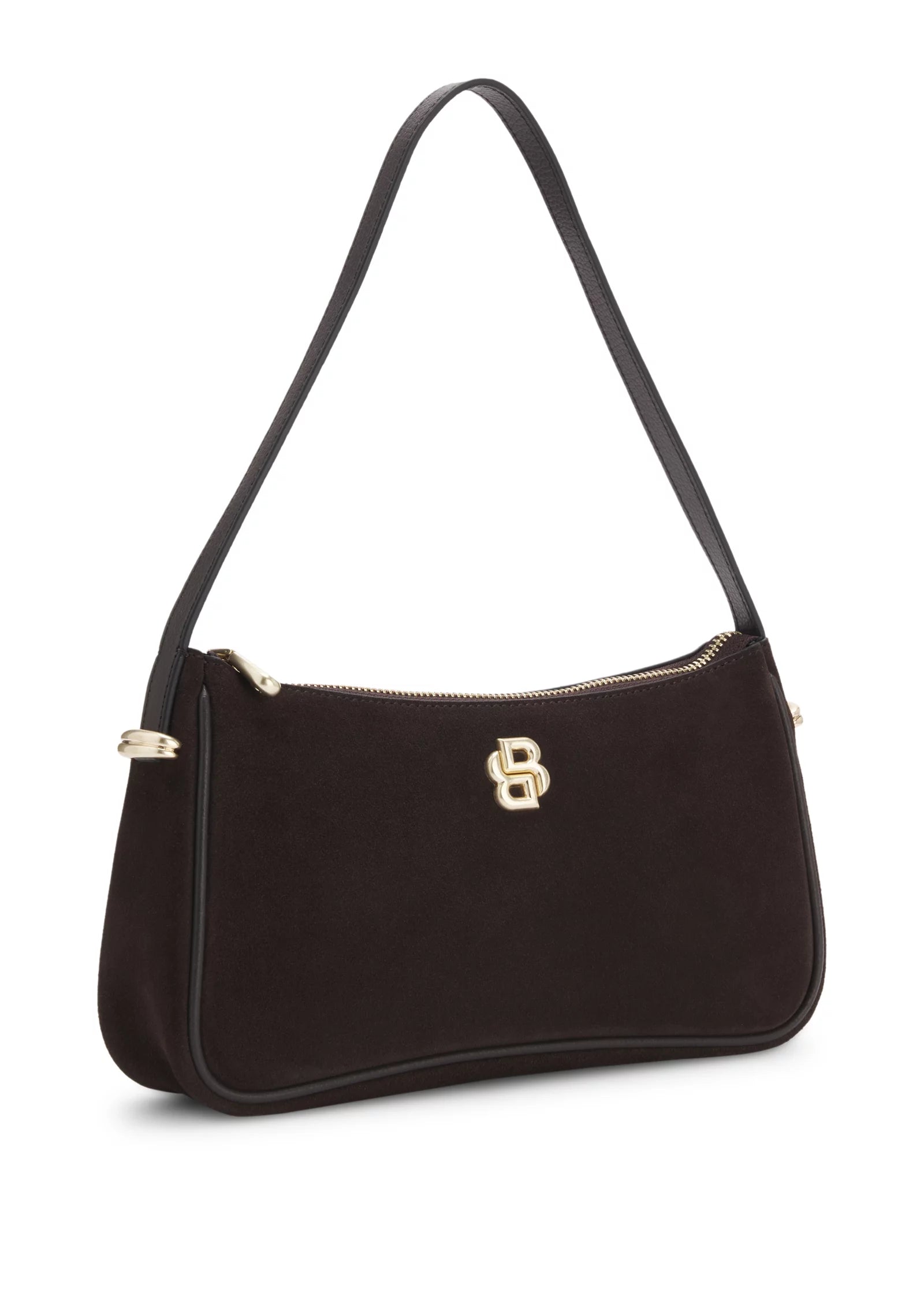 Suede shoulder bag with metallic Double B monogram