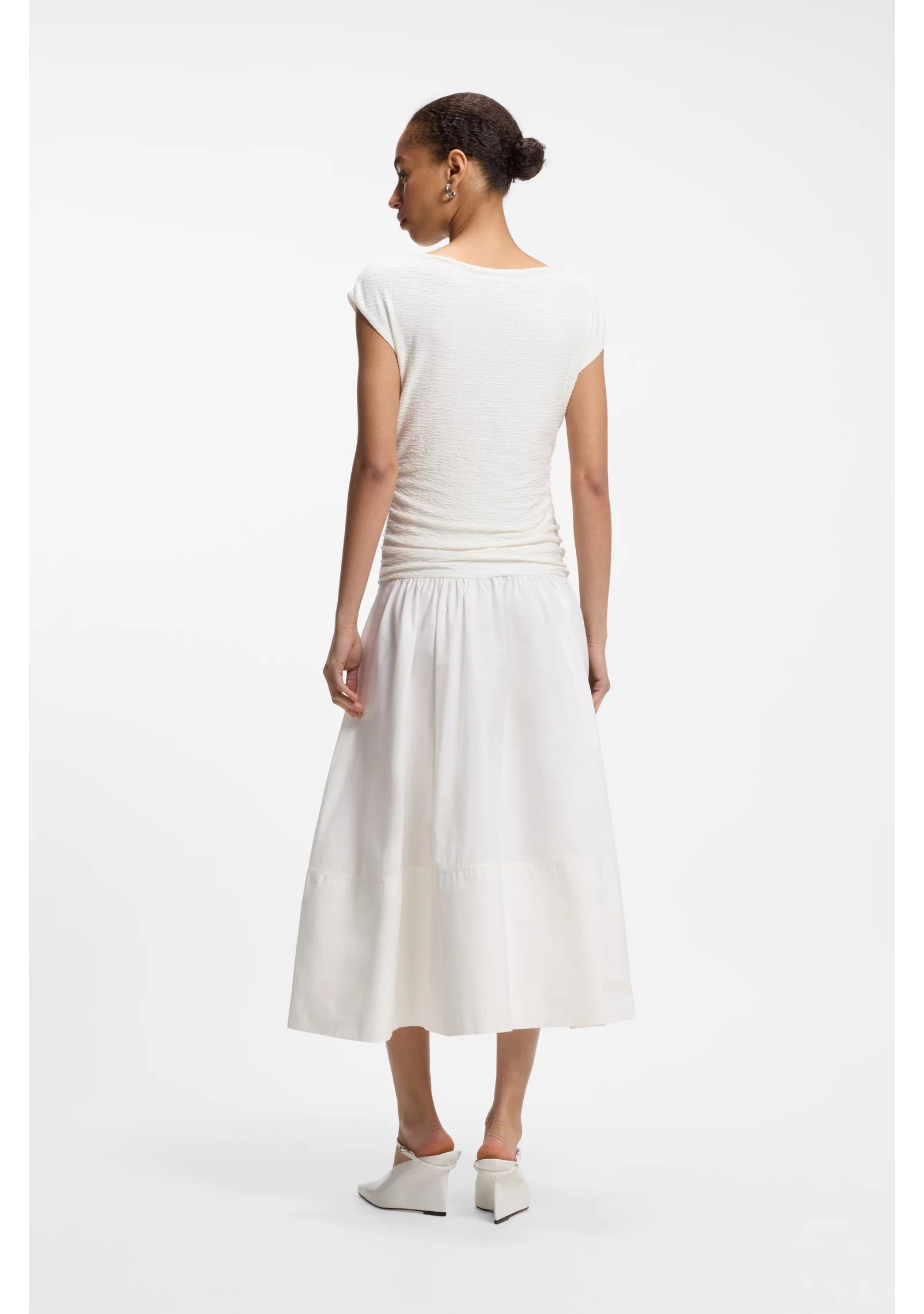 Structured-jersey dress with poplin skirt