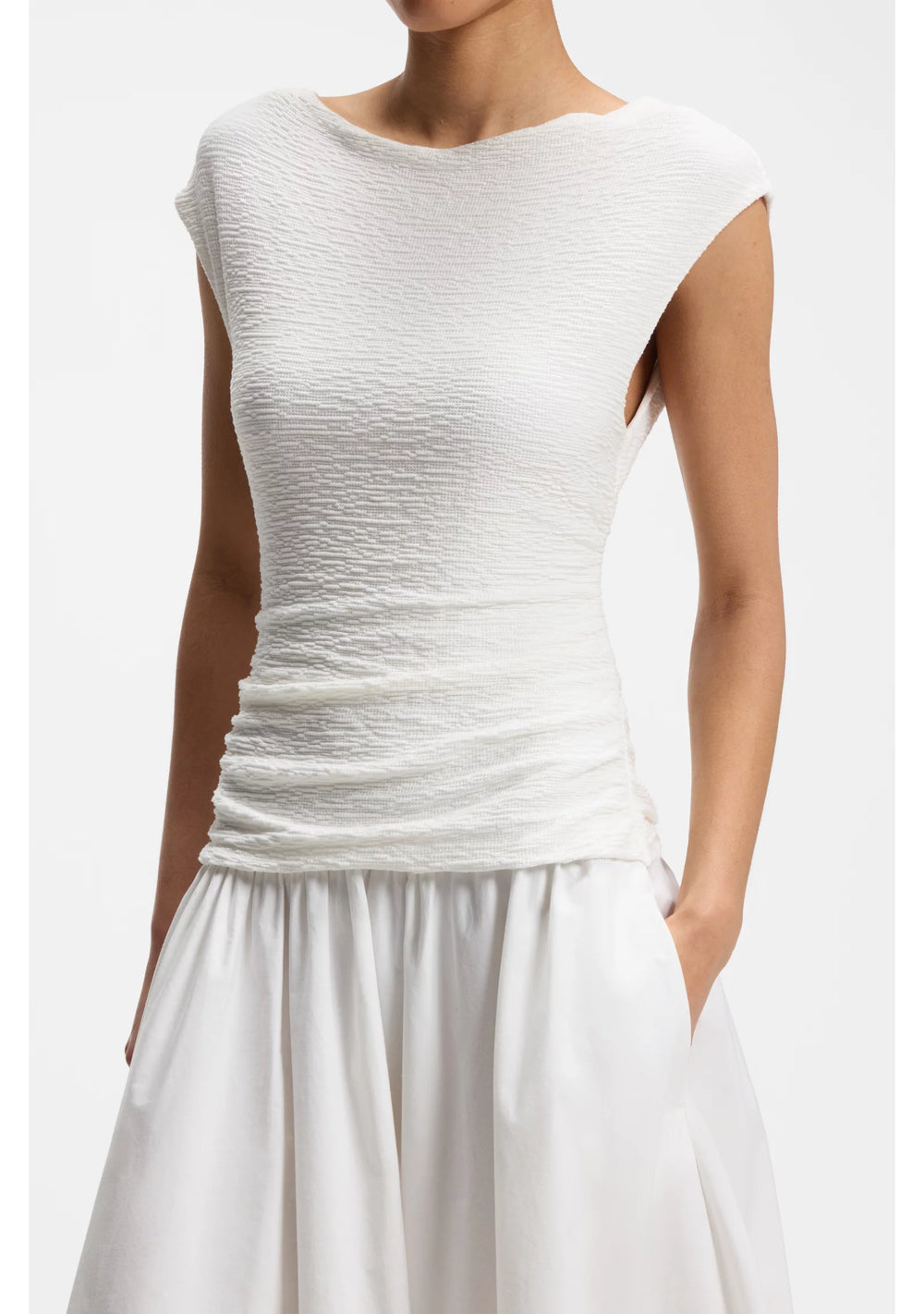 Structured-jersey dress with poplin skirt