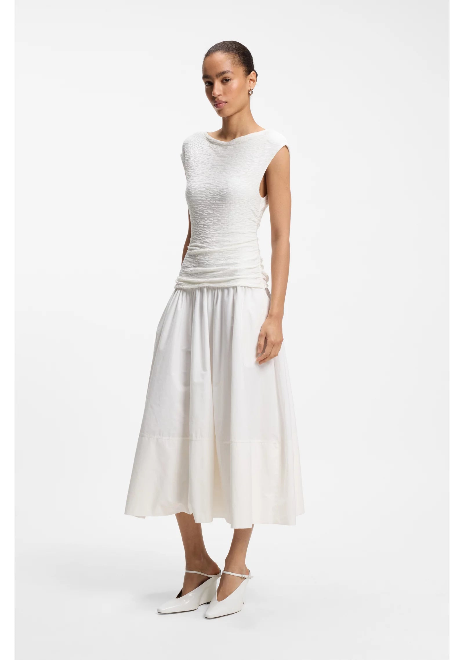 Structured-jersey dress with poplin skirt