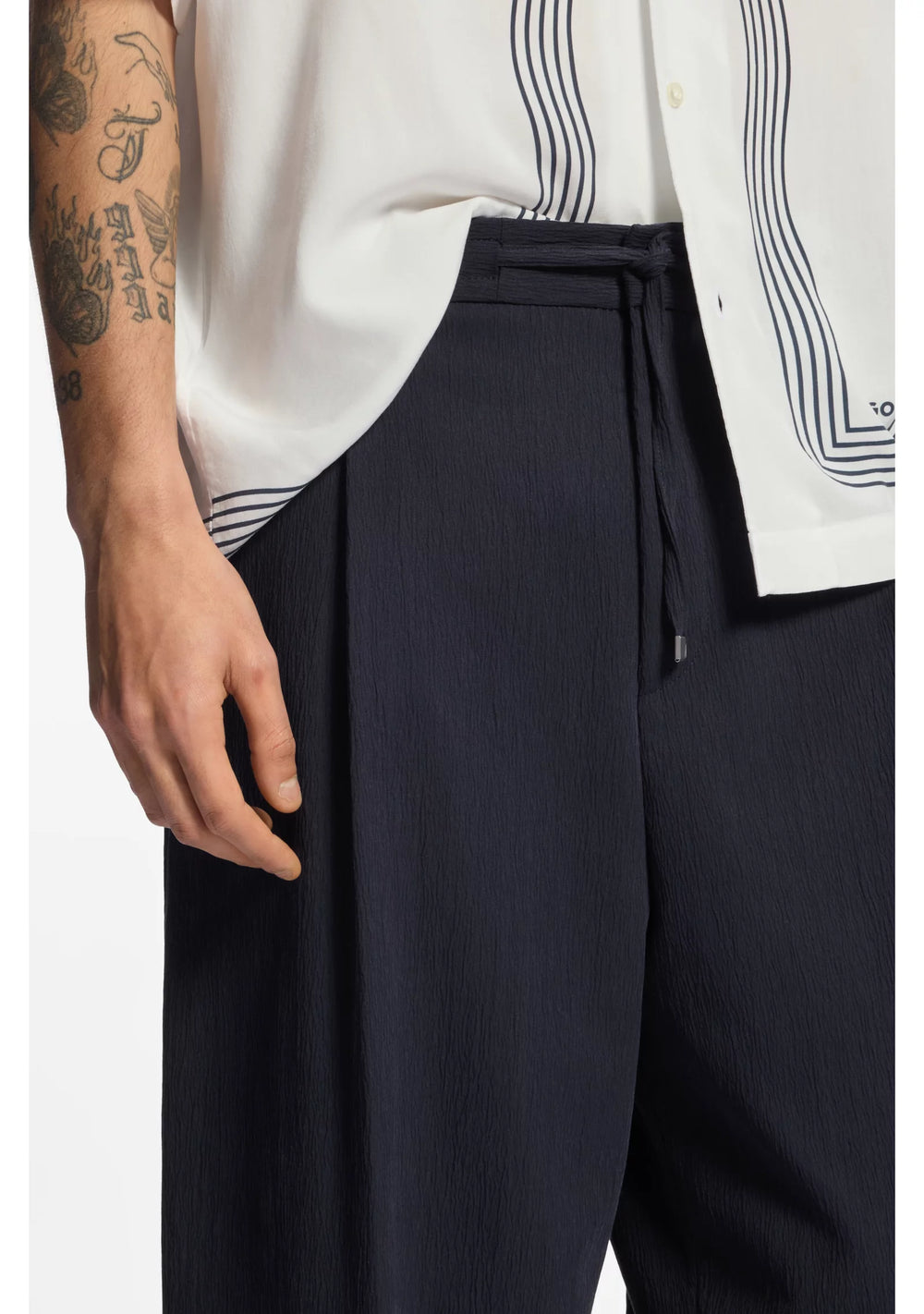 Modern-fit trousers in performance-stretch seersucker