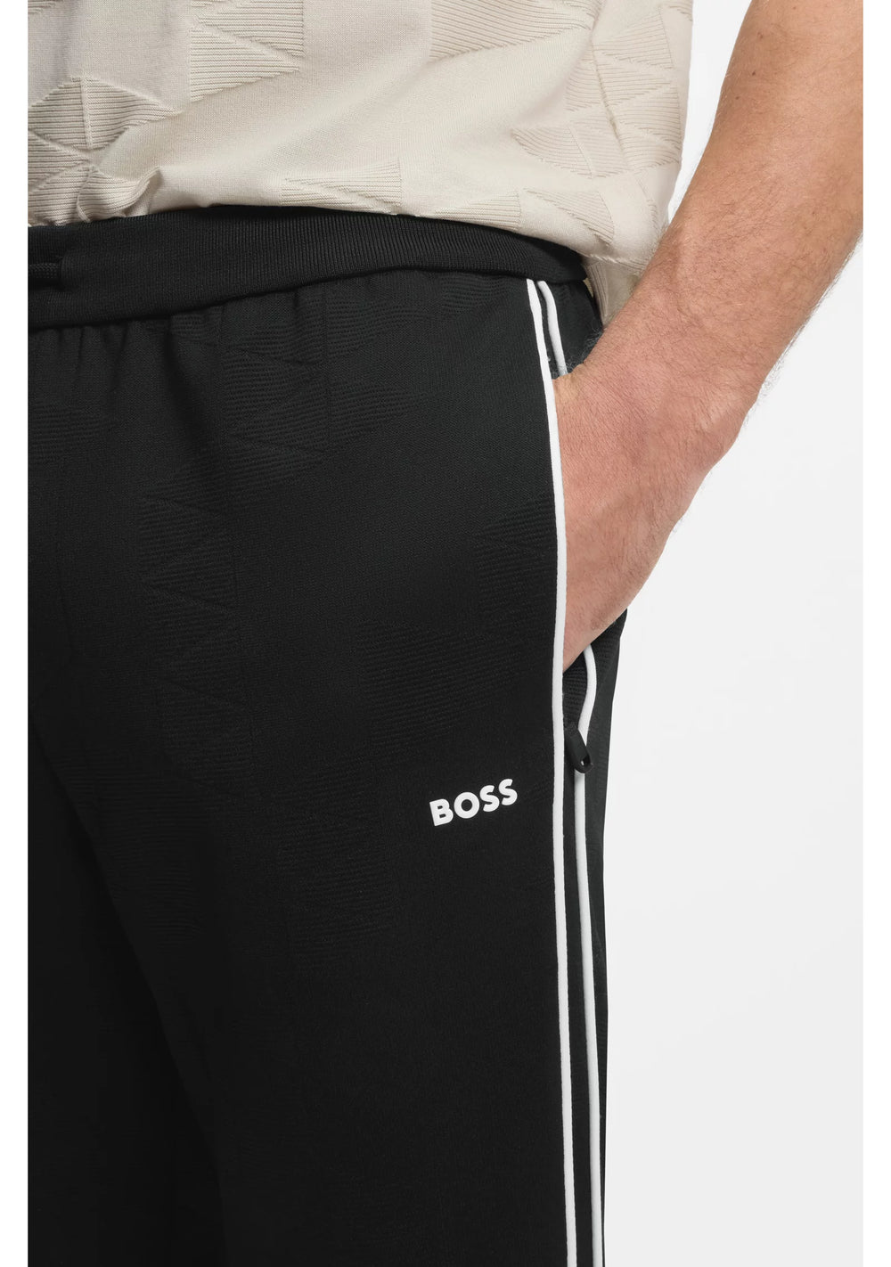 Triangle-jacquard tracksuit bottoms with rubberised logo