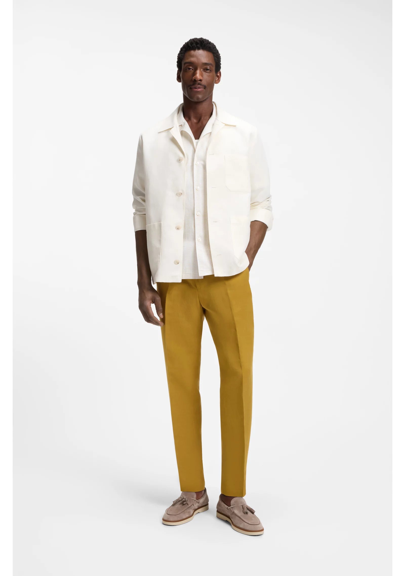 Relaxed-fit camp-collar shirt in stretch cotton poplin