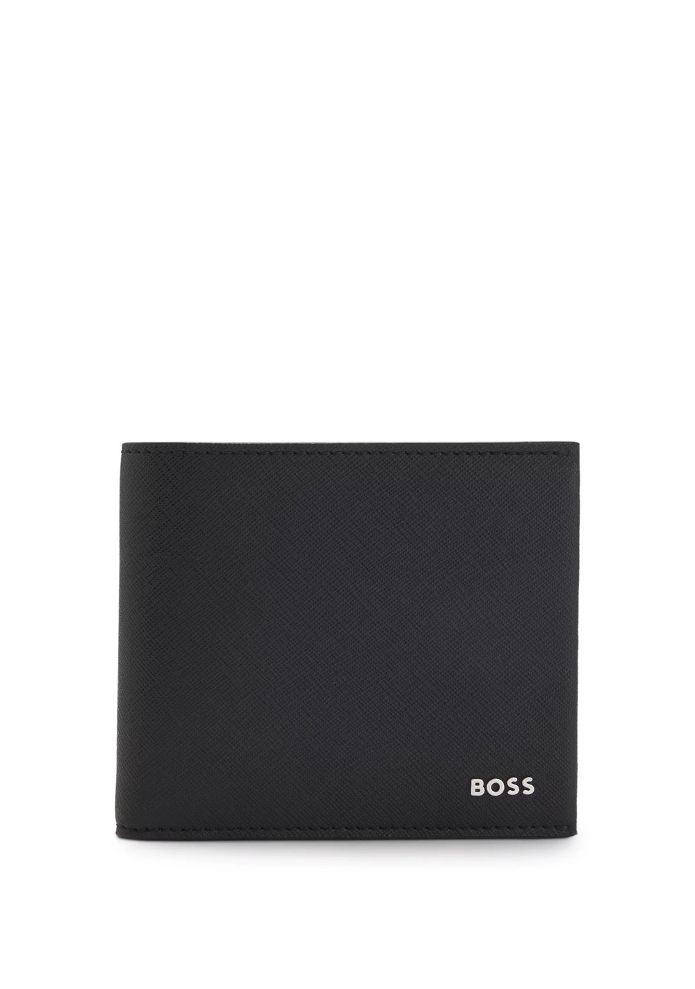Structured folding wallet with metal logo lettering