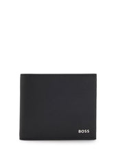 Structured folding wallet with metal logo lettering