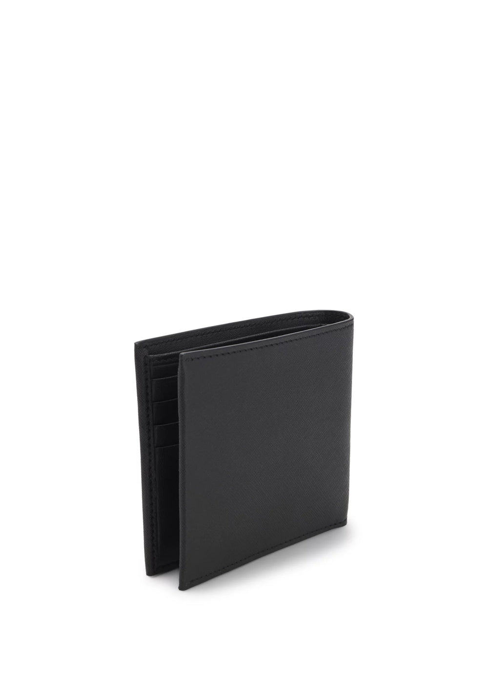 Structured folding wallet with metal logo lettering