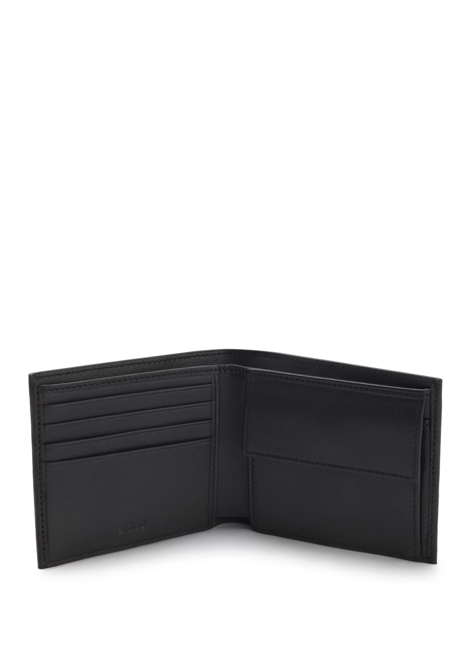 Structured folding wallet with metal logo lettering