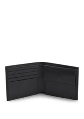 Structured folding wallet with metal logo lettering