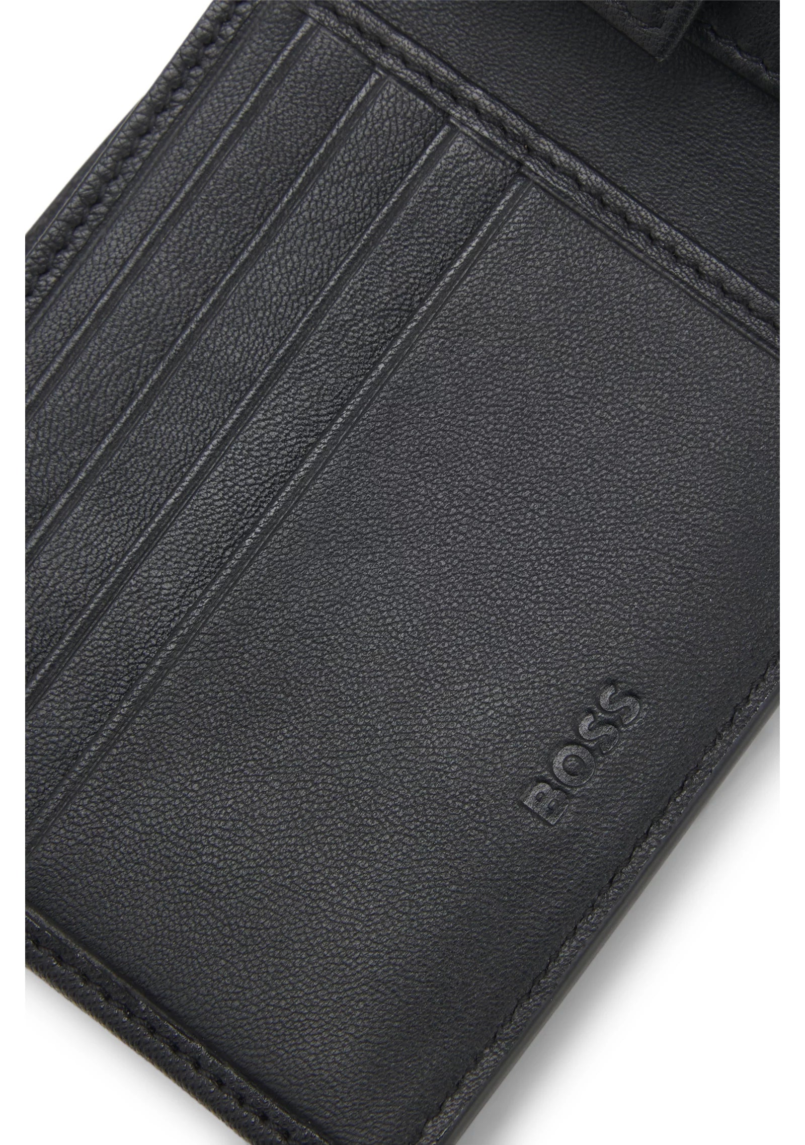 Structured folding wallet with metal logo lettering