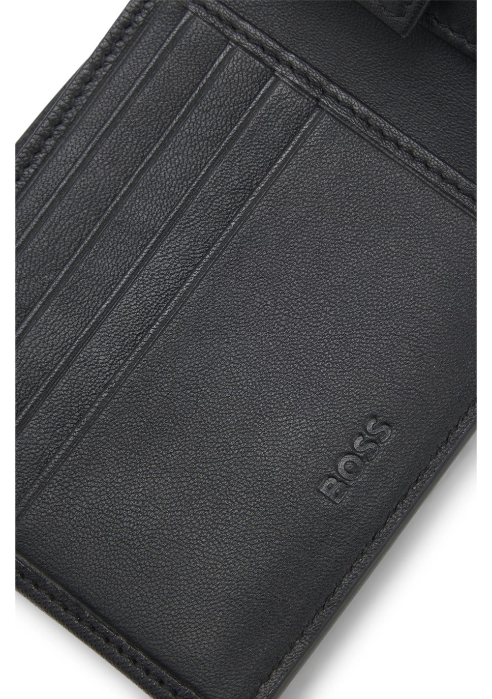 Structured folding wallet with metal logo lettering