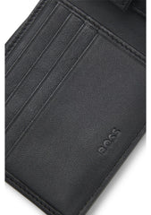 Structured folding wallet with metal logo lettering