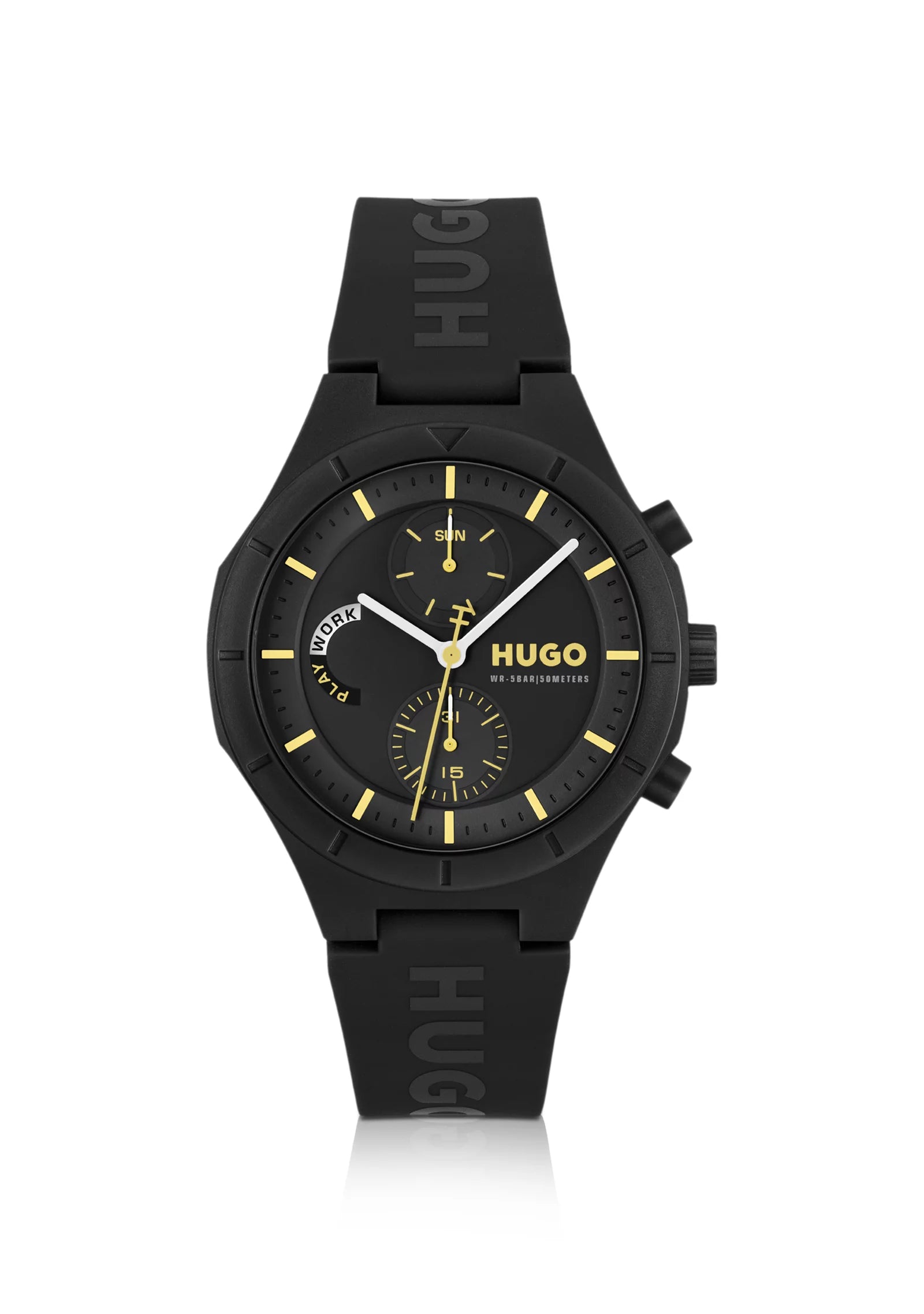 Black watch with silicone logo strap