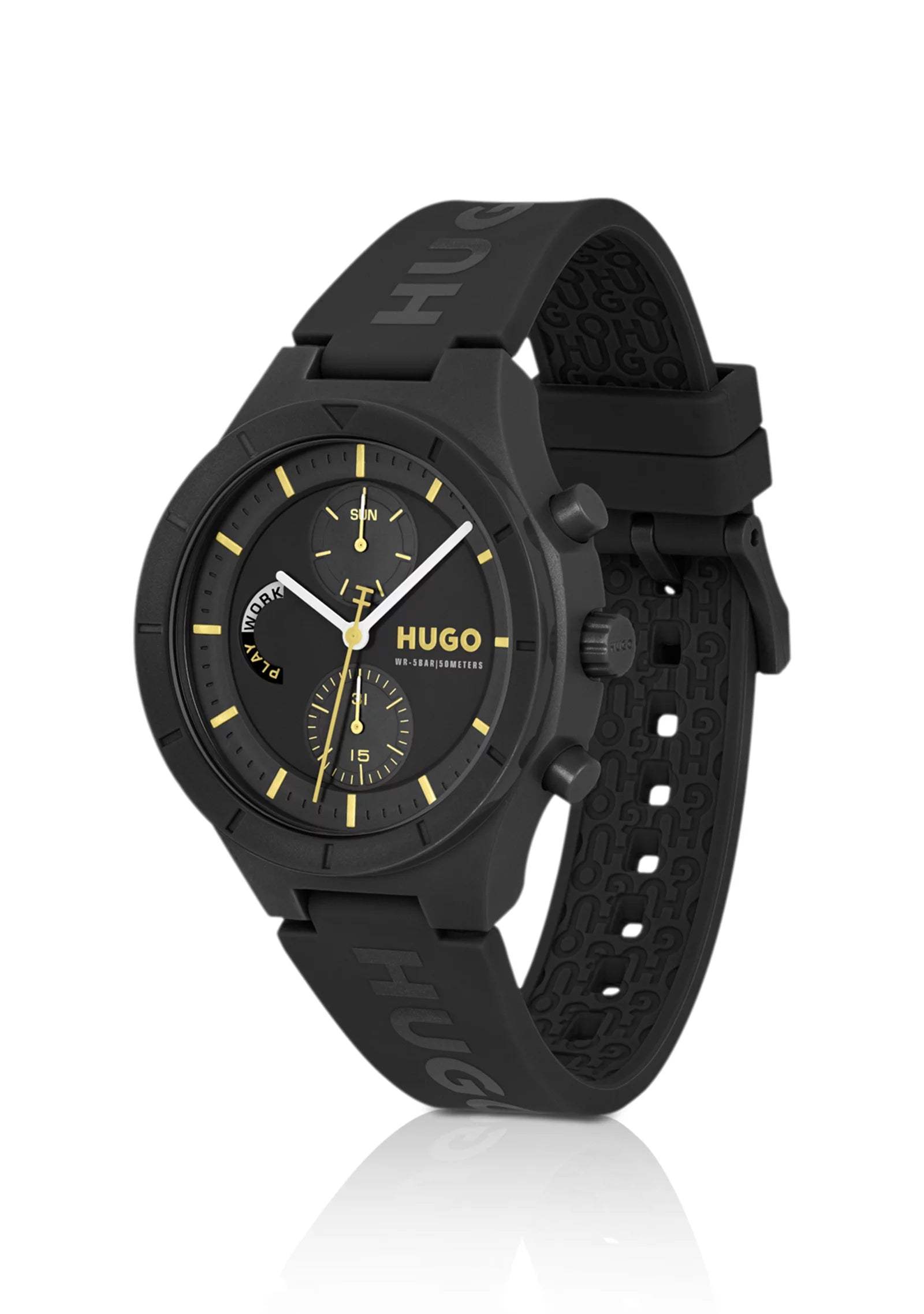 Black watch with silicone logo strap