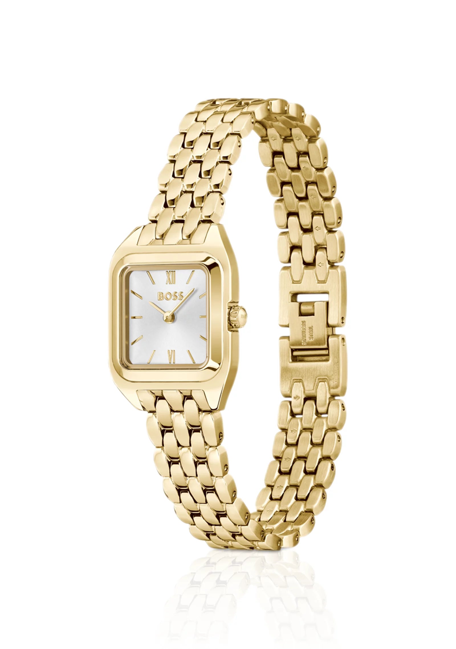 MAE PETITE Gold-effect link-bracelet watch with silver-white dial