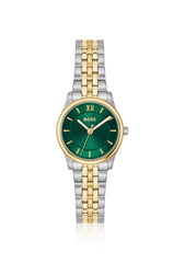 Graceful two-tone watch with sunburst-patterned dial