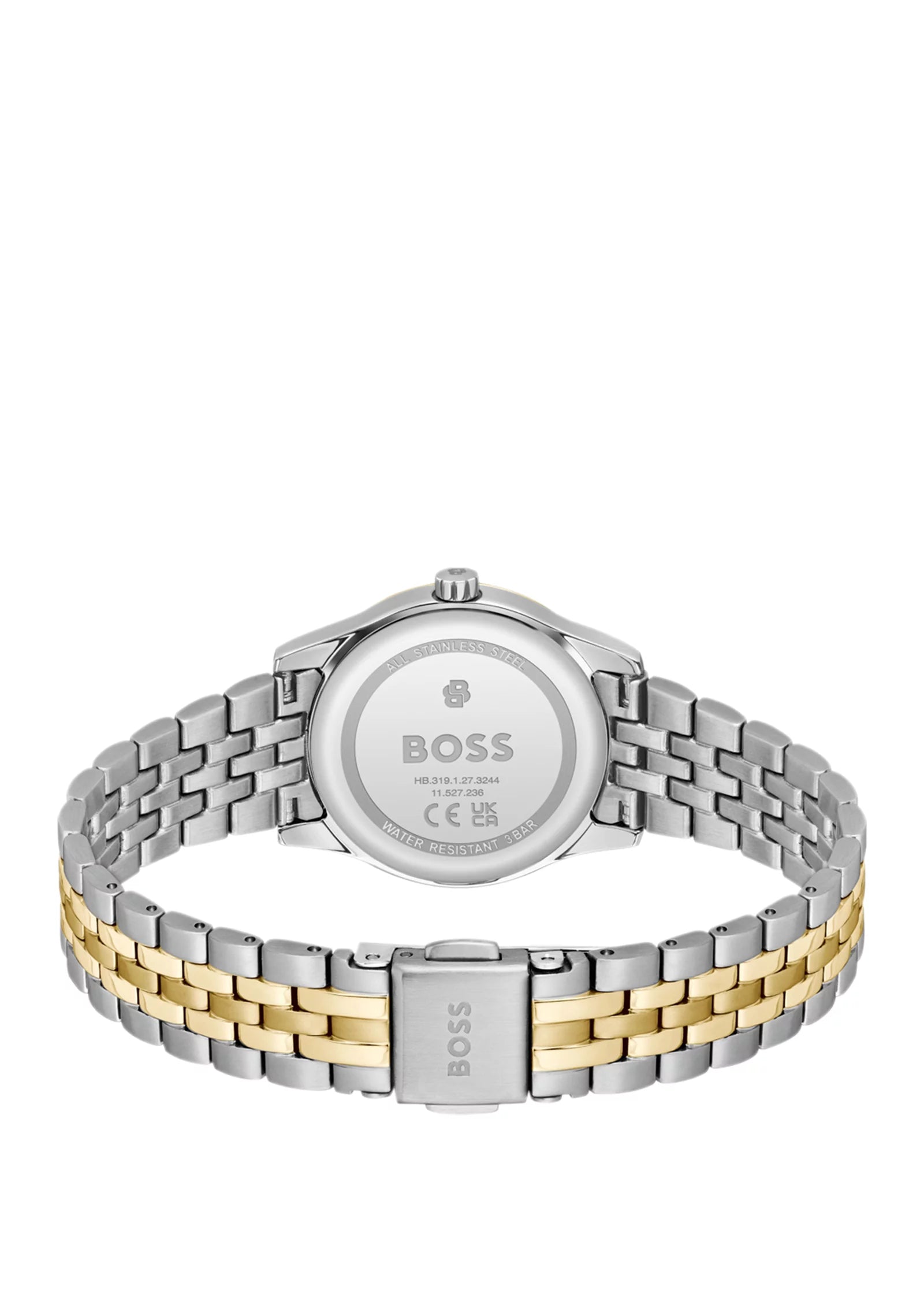 Graceful two-tone watch with sunburst-patterned dial